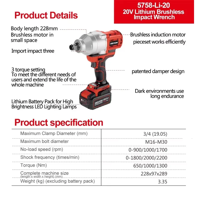Chiave a impulsi Devon 20V a g - Power Tools Manufacturers recensione e prezzo